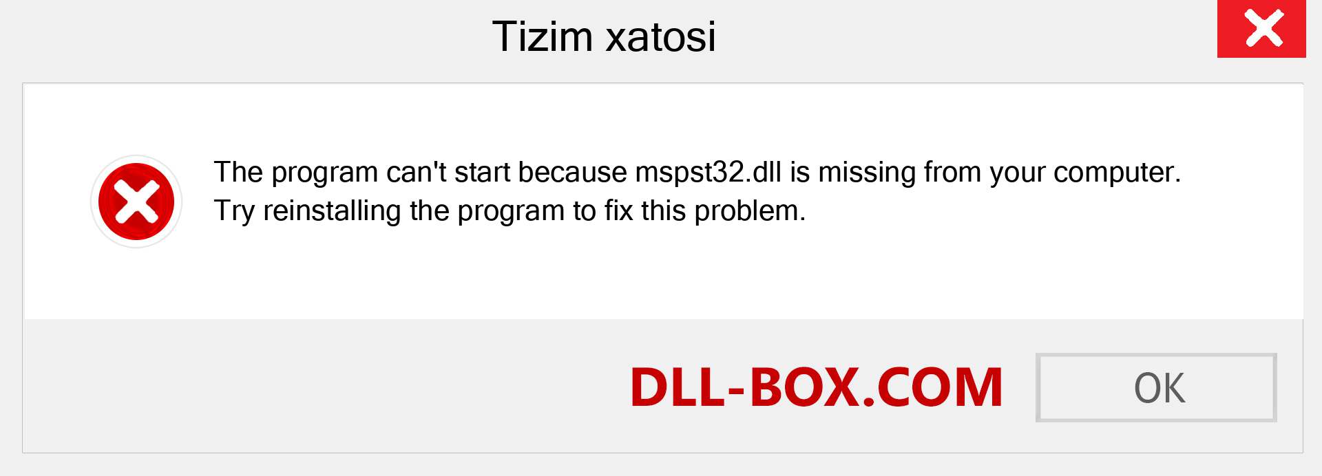 mspst32.dll fayli yo'qolganmi?. Windows 7, 8, 10 uchun yuklab olish - Windowsda mspst32 dll etishmayotgan xatoni tuzating, rasmlar, rasmlar